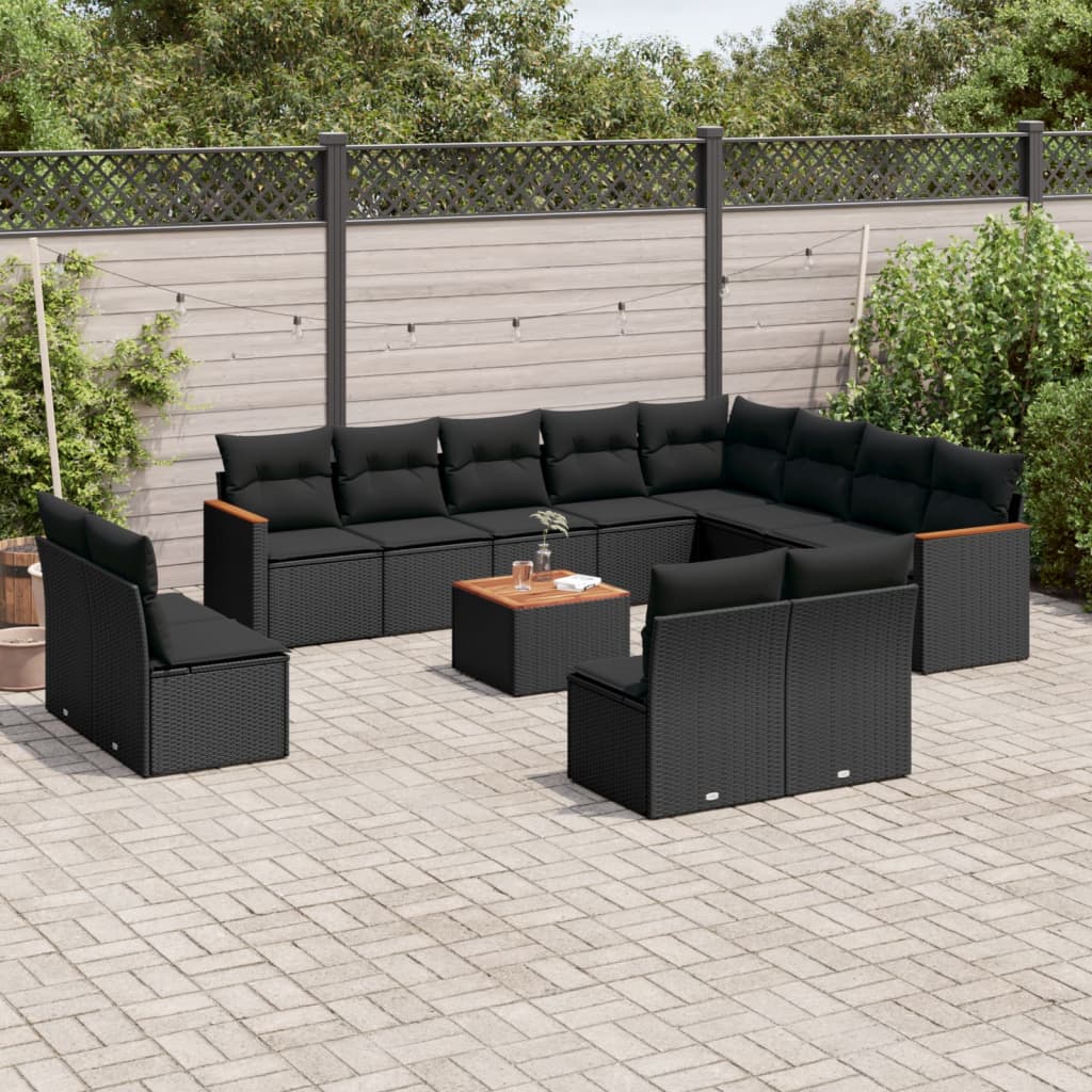 13-delige Loungeset met kussens poly rattan zwart is nu te koop bij PeponiXL, paradijselijk wonen!
