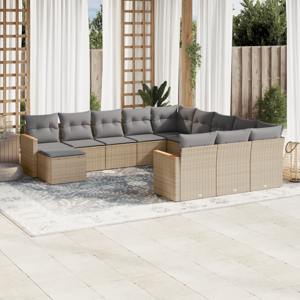 12-delige Loungeset met kussens poly rattan beige is nu te koop bij PeponiXL, paradijselijk wonen!