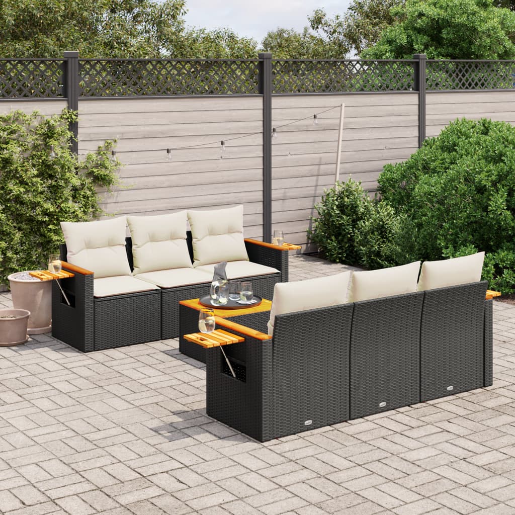 7-delige Loungeset met kussens poly rattan zwart is nu te koop bij PeponiXL, paradijselijk wonen!