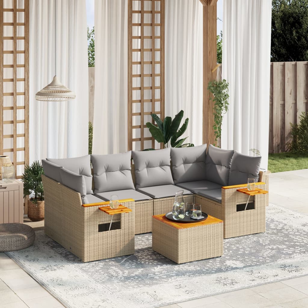 7-delige Loungeset met kussens poly rattan beige is nu te koop bij PeponiXL, paradijselijk wonen!