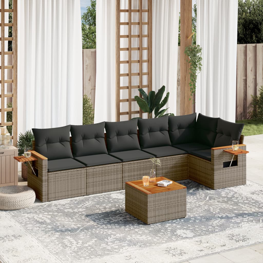 7-delige Loungeset met kussens poly rattan grijs is nu te koop bij PeponiXL, paradijselijk wonen!
