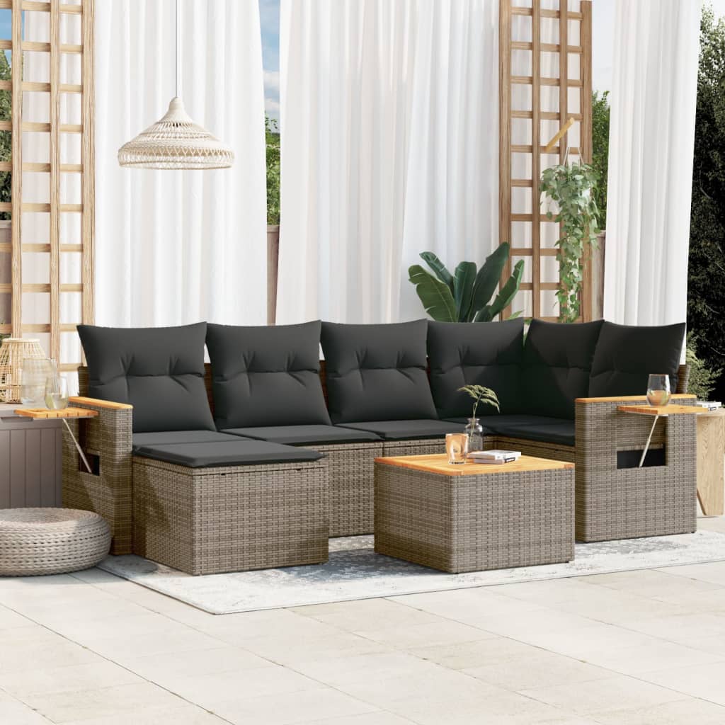 7-delige Loungeset met kussens poly rattan grijs is nu te koop bij PeponiXL, paradijselijk wonen!