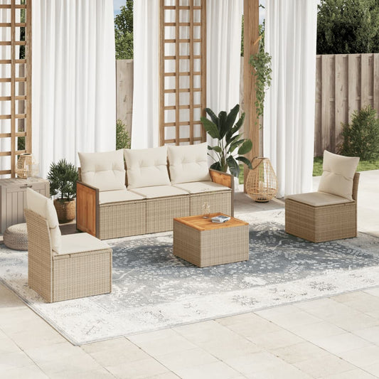 6-delige Loungeset met kussens poly rattan beige is nu te koop bij PeponiXL, paradijselijk wonen!