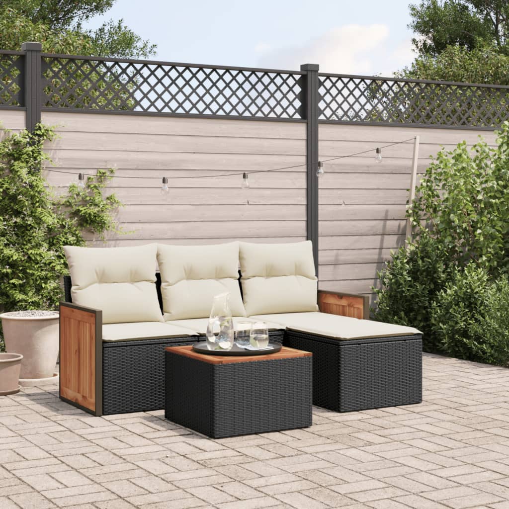 5-delige Loungeset met kussens poly rattan zwart is nu te koop bij PeponiXL, paradijselijk wonen!