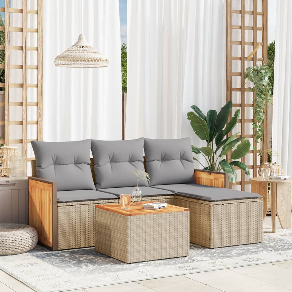 5-delige Loungeset met kussens poly rattan beige is nu te koop bij PeponiXL, paradijselijk wonen!
