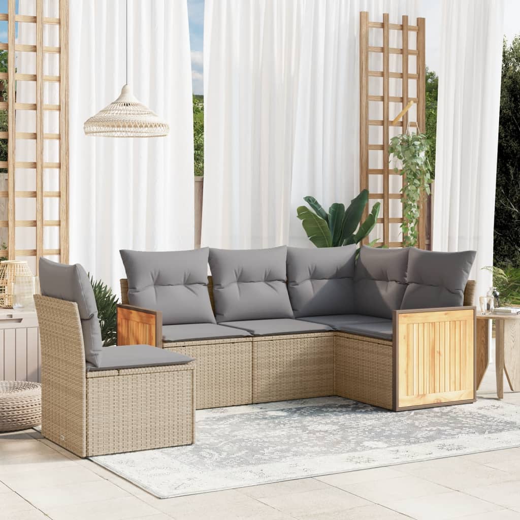 5-delige Loungeset met kussens poly rattan beige is nu te koop bij PeponiXL, paradijselijk wonen!