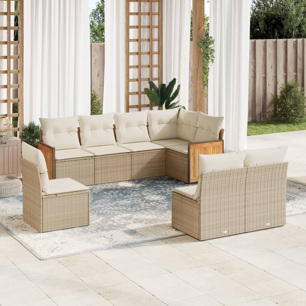 8-delige Loungeset met kussens poly rattan beige is nu te koop bij PeponiXL, paradijselijk wonen!