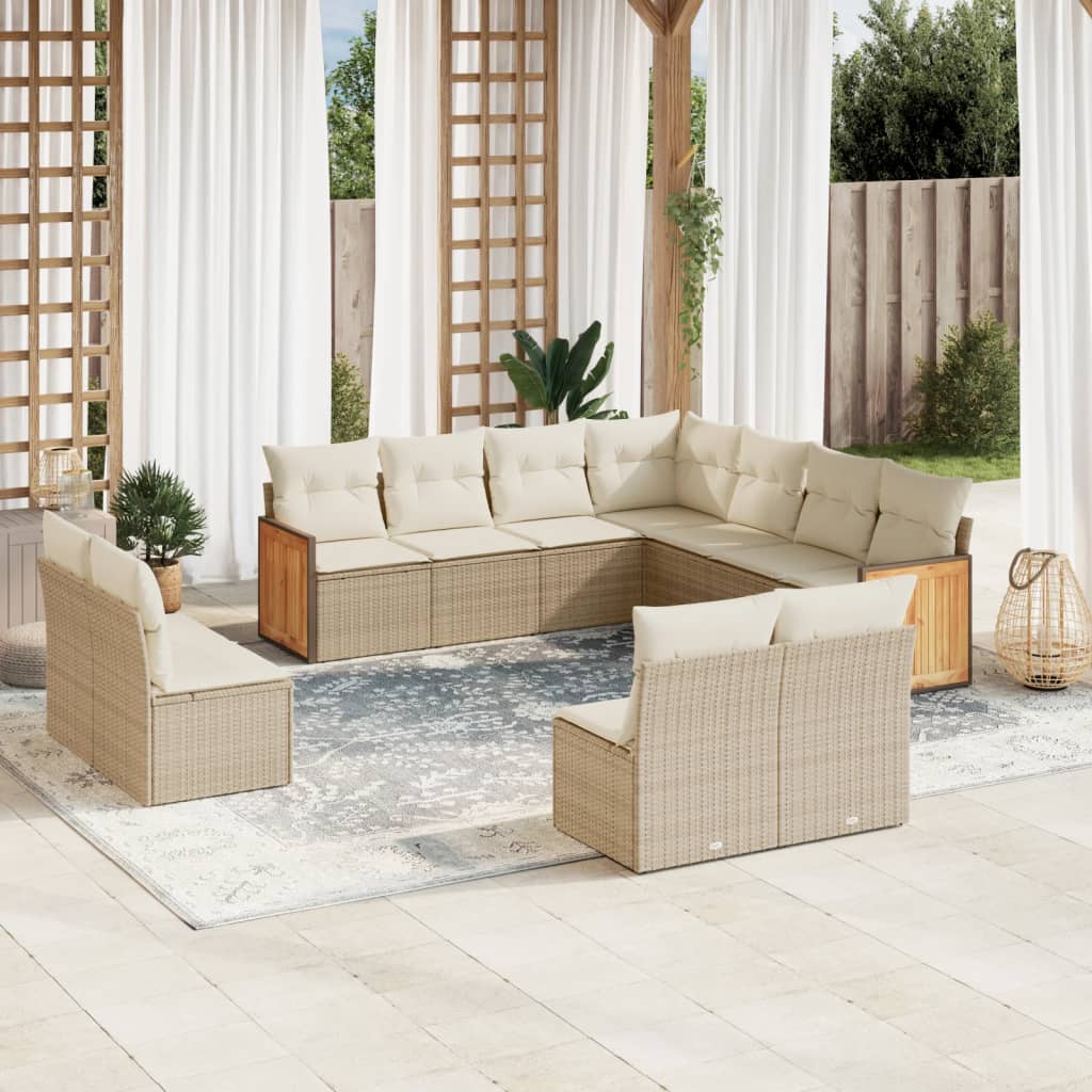 11-delige Tuinset met kussens poly rattan beige is nu te koop bij PeponiXL, paradijselijk wonen!