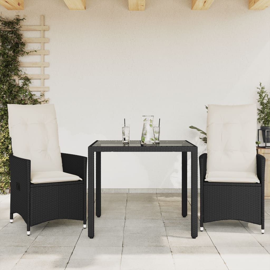3-delige Bistroset met kussens poly rattan zwart is nu te koop bij PeponiXL, paradijselijk wonen!