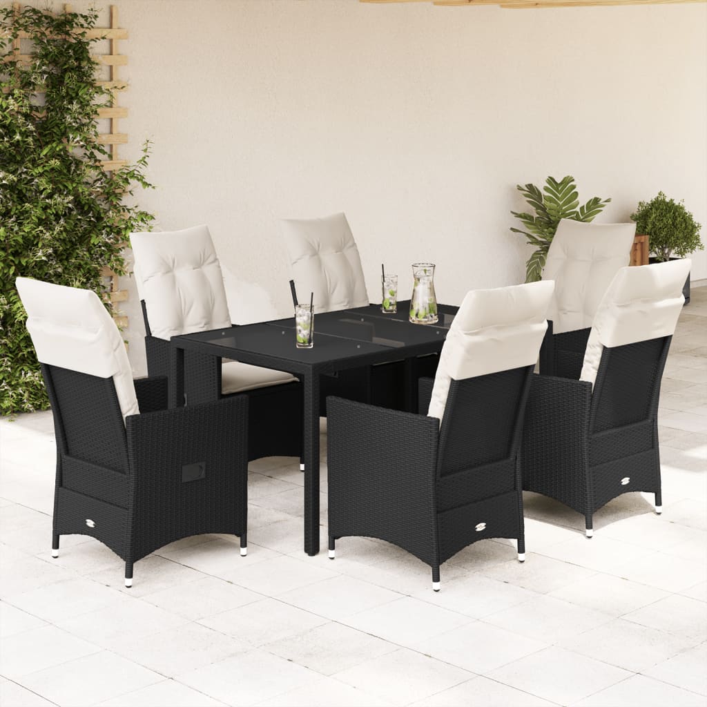 7-delige Tuinset met kussens poly rattan zwart is nu te koop bij PeponiXL, paradijselijk wonen!