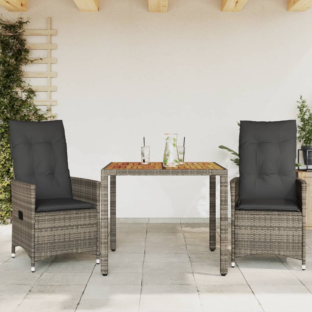 3-delige Bistroset met kussens poly rattan grijs is nu te koop bij PeponiXL, paradijselijk wonen!
