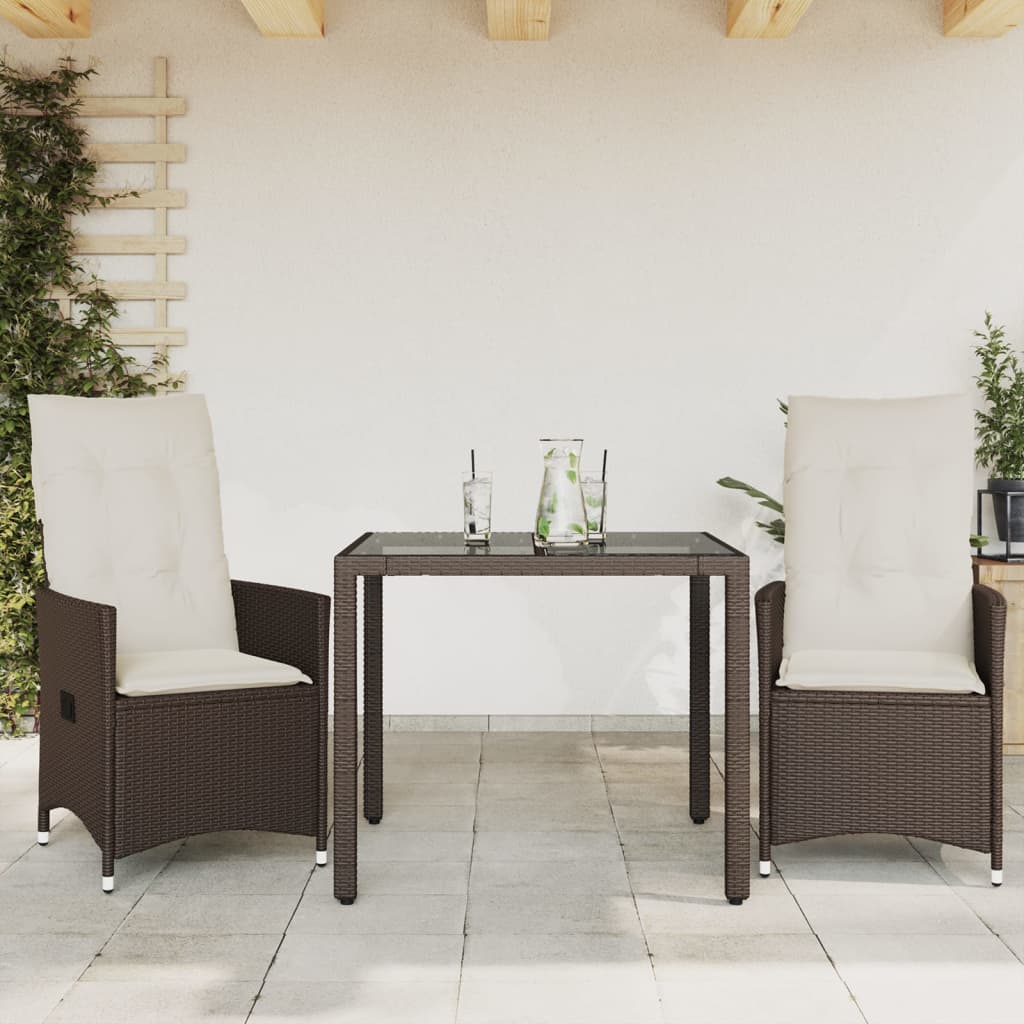 3-delige Bistroset met kussens poly rattan bruin is nu te koop bij PeponiXL, paradijselijk wonen!