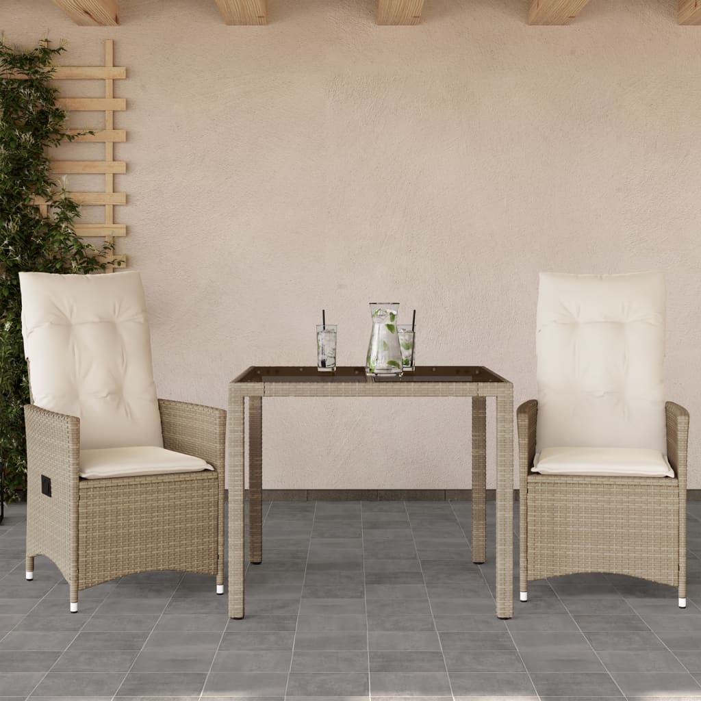 3-delige Bistroset met kussens poly rattan beige is nu te koop bij PeponiXL, paradijselijk wonen!