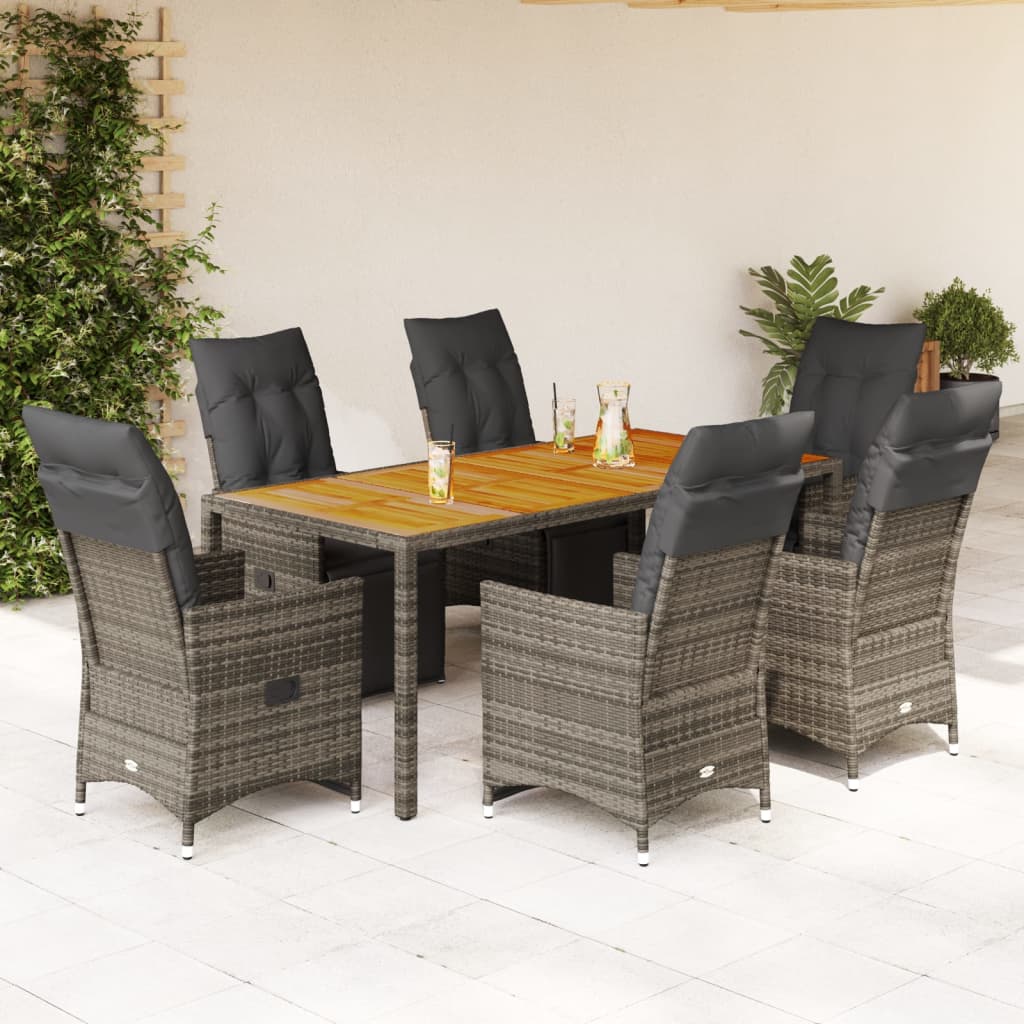 7-delige Bistroset met kussens poly rattan grijs is nu te koop bij PeponiXL, paradijselijk wonen!