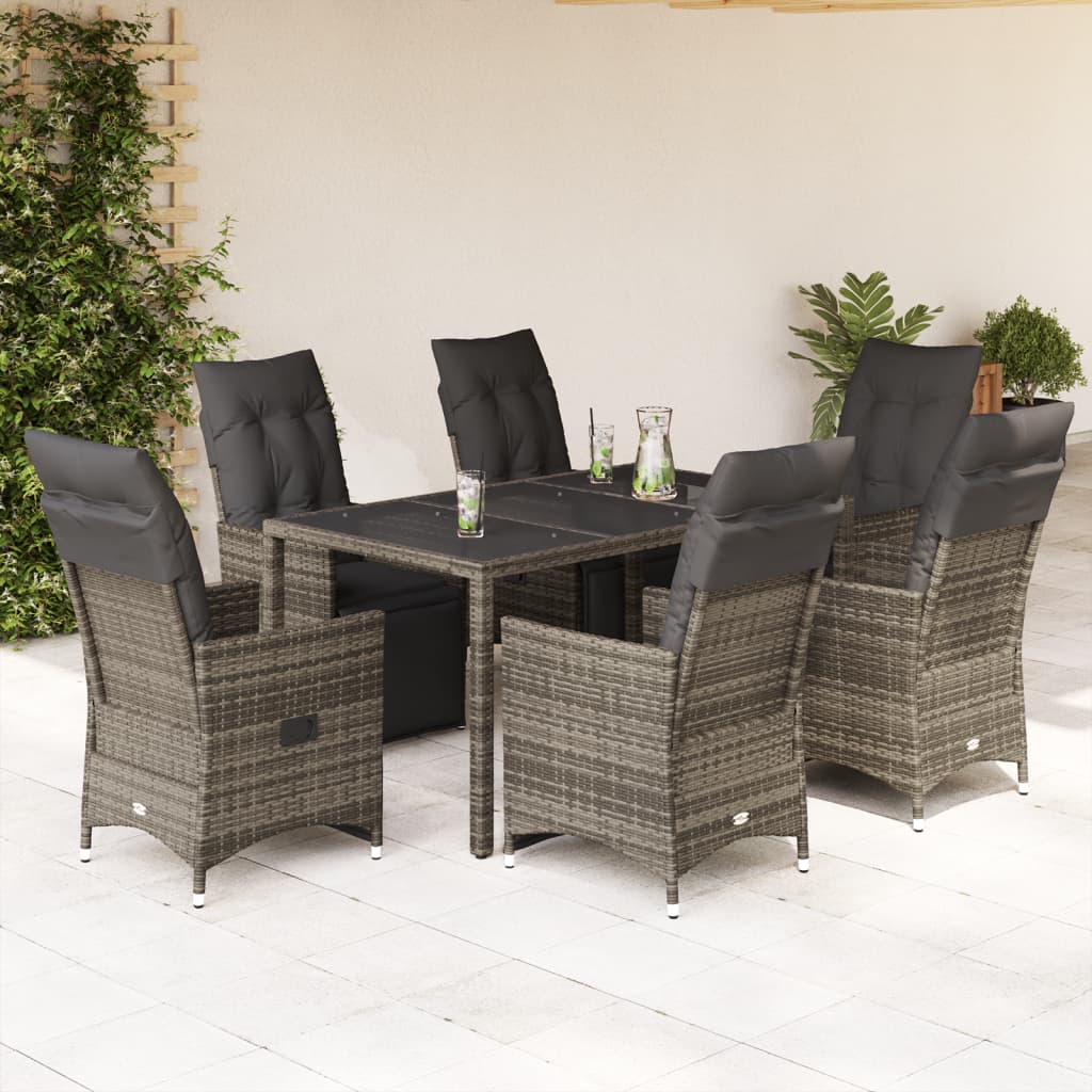 7-delige Bistroset met kussens poly rattan grijs is nu te koop bij PeponiXL, paradijselijk wonen!