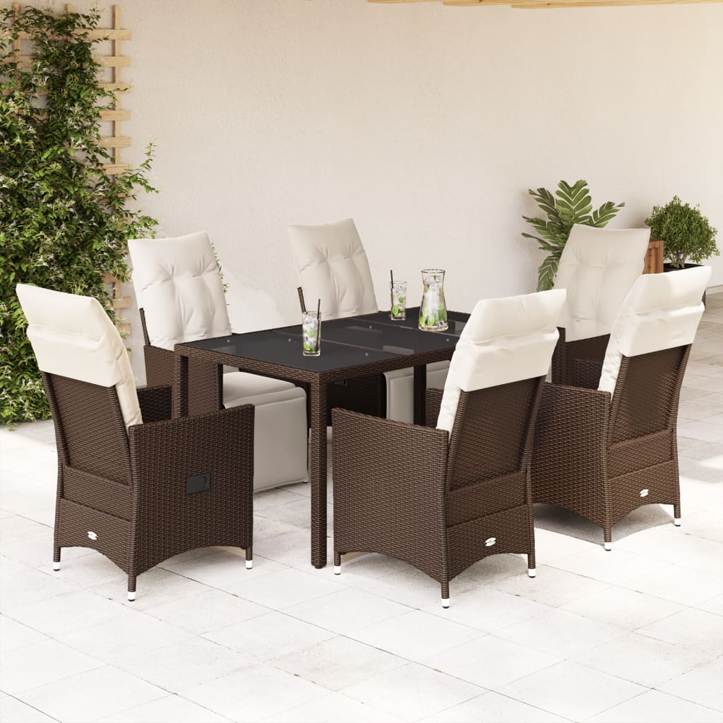 7-delige Bistroset met kussens poly rattan bruin is nu te koop bij PeponiXL, paradijselijk wonen!
