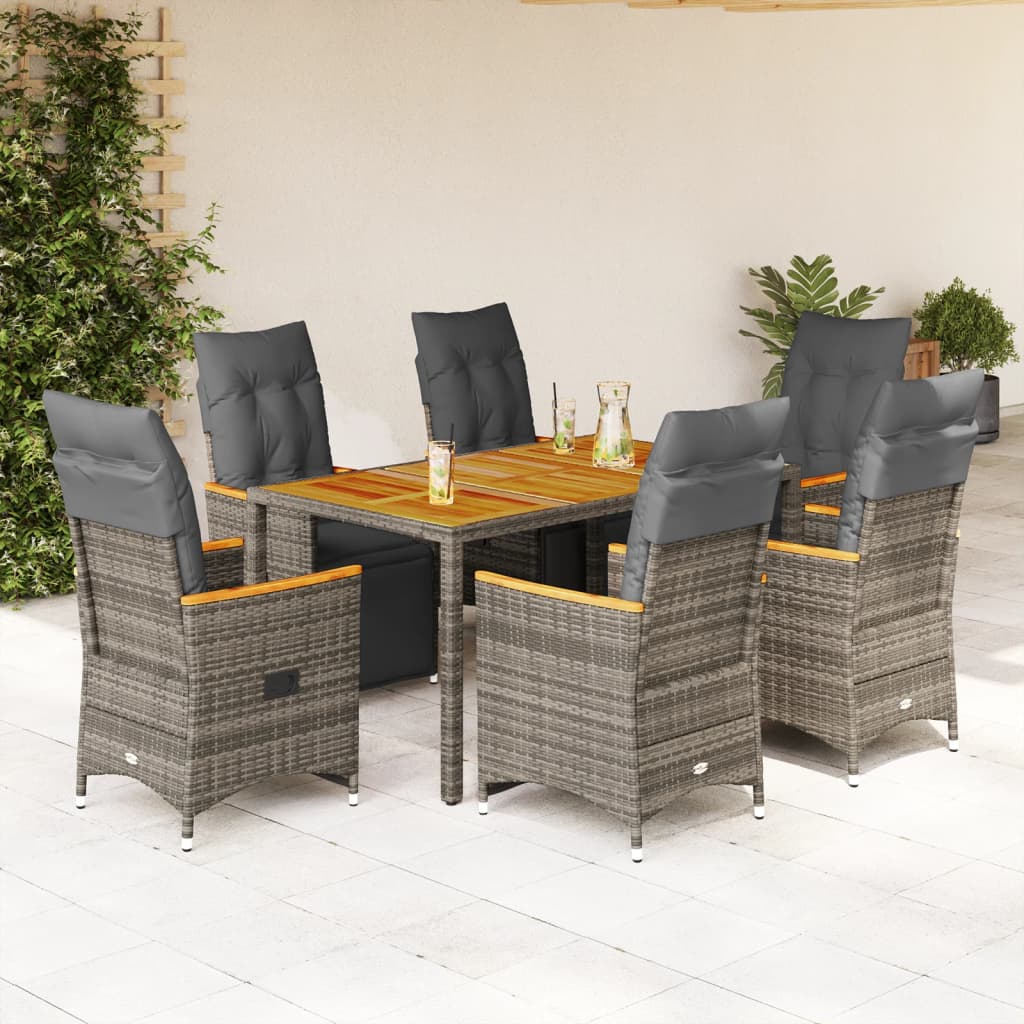 7-delige Bistroset met kussens poly rattan grijs is nu te koop bij PeponiXL, paradijselijk wonen!