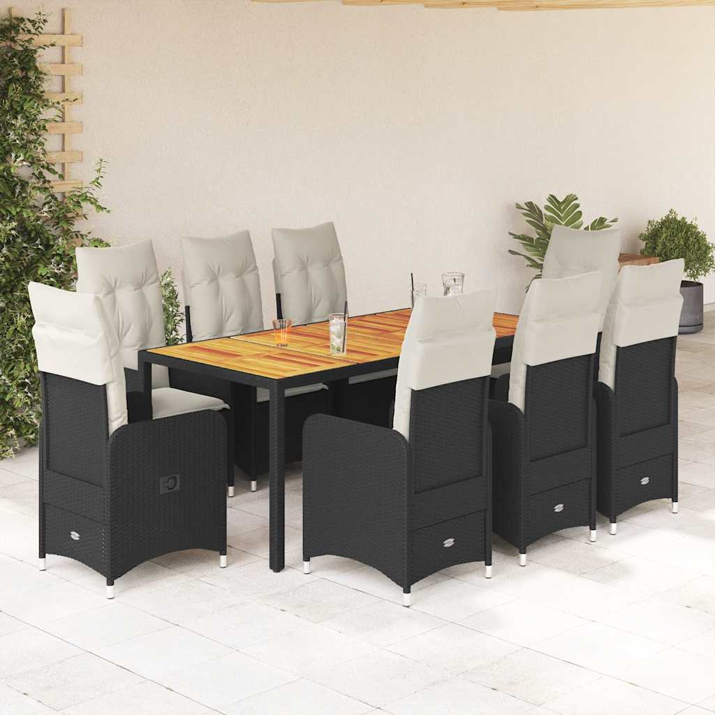 9-delige Bistroset met kussens poly rattan zwart is nu te koop bij PeponiXL, paradijselijk wonen!