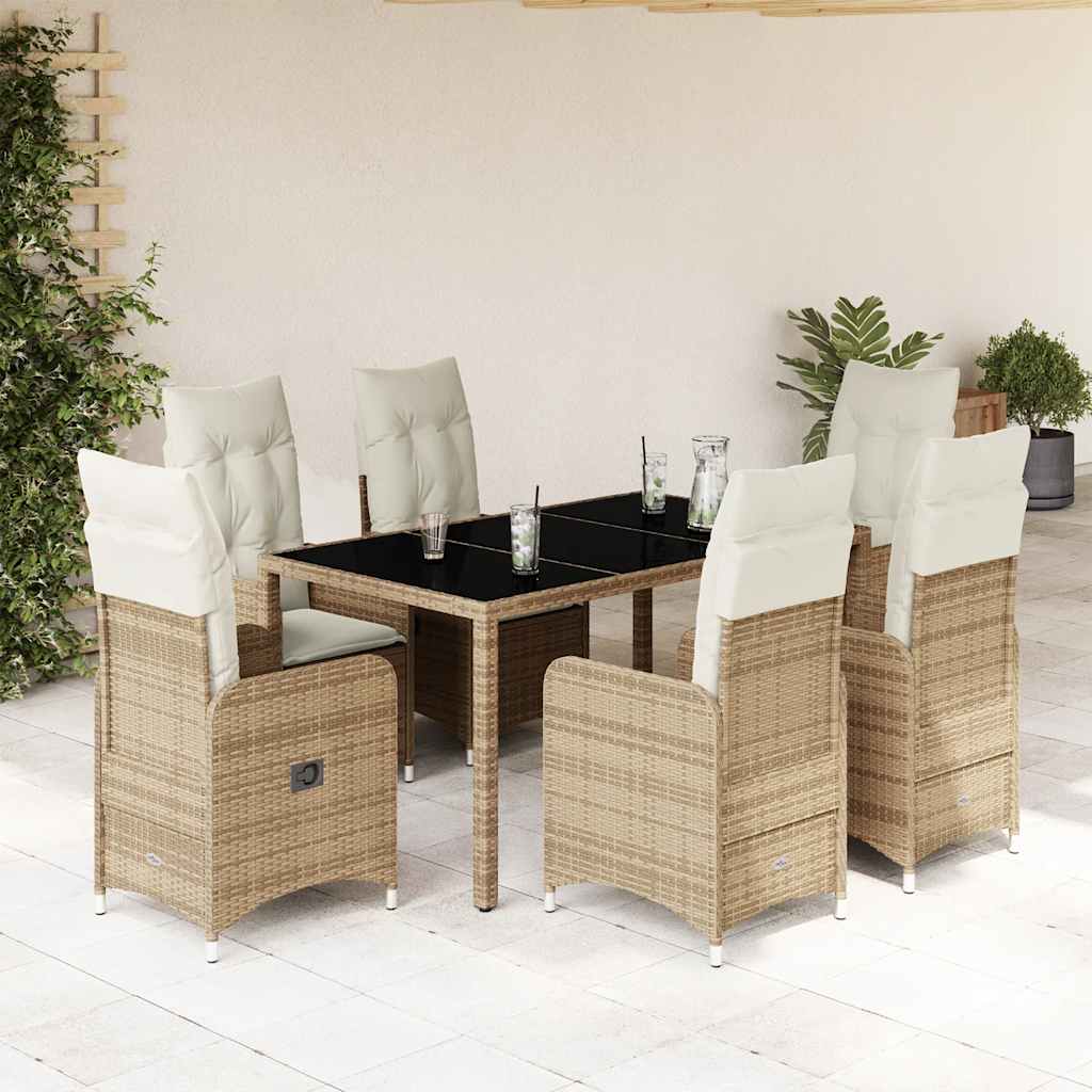 7-delige Bistroset met kussens poly rattan beige is nu te koop bij PeponiXL, paradijselijk wonen!