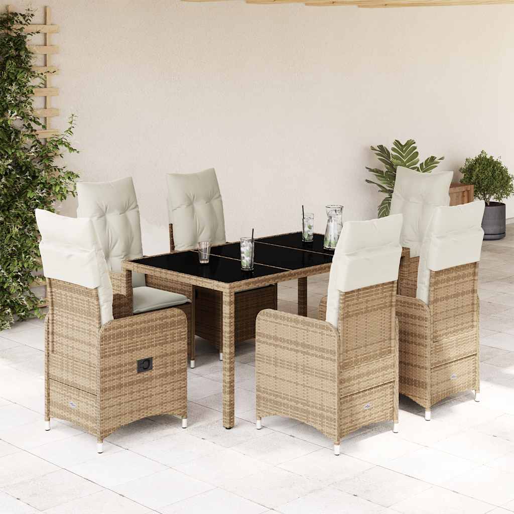 7-delige Bistroset met kussens poly rattan beige is nu te koop bij PeponiXL, paradijselijk wonen!