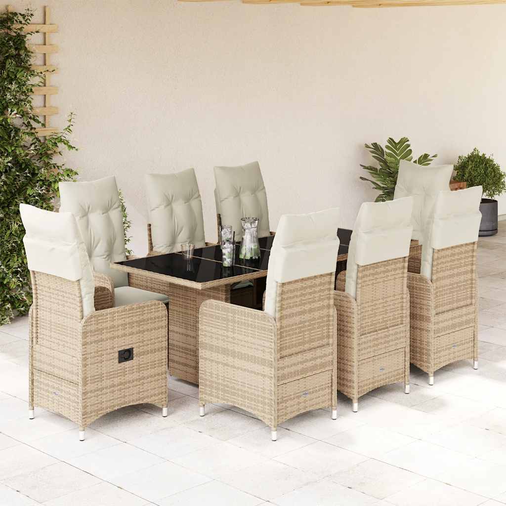 9-delige Bistroset met kussens poly rattan beige is nu te koop bij PeponiXL, paradijselijk wonen!