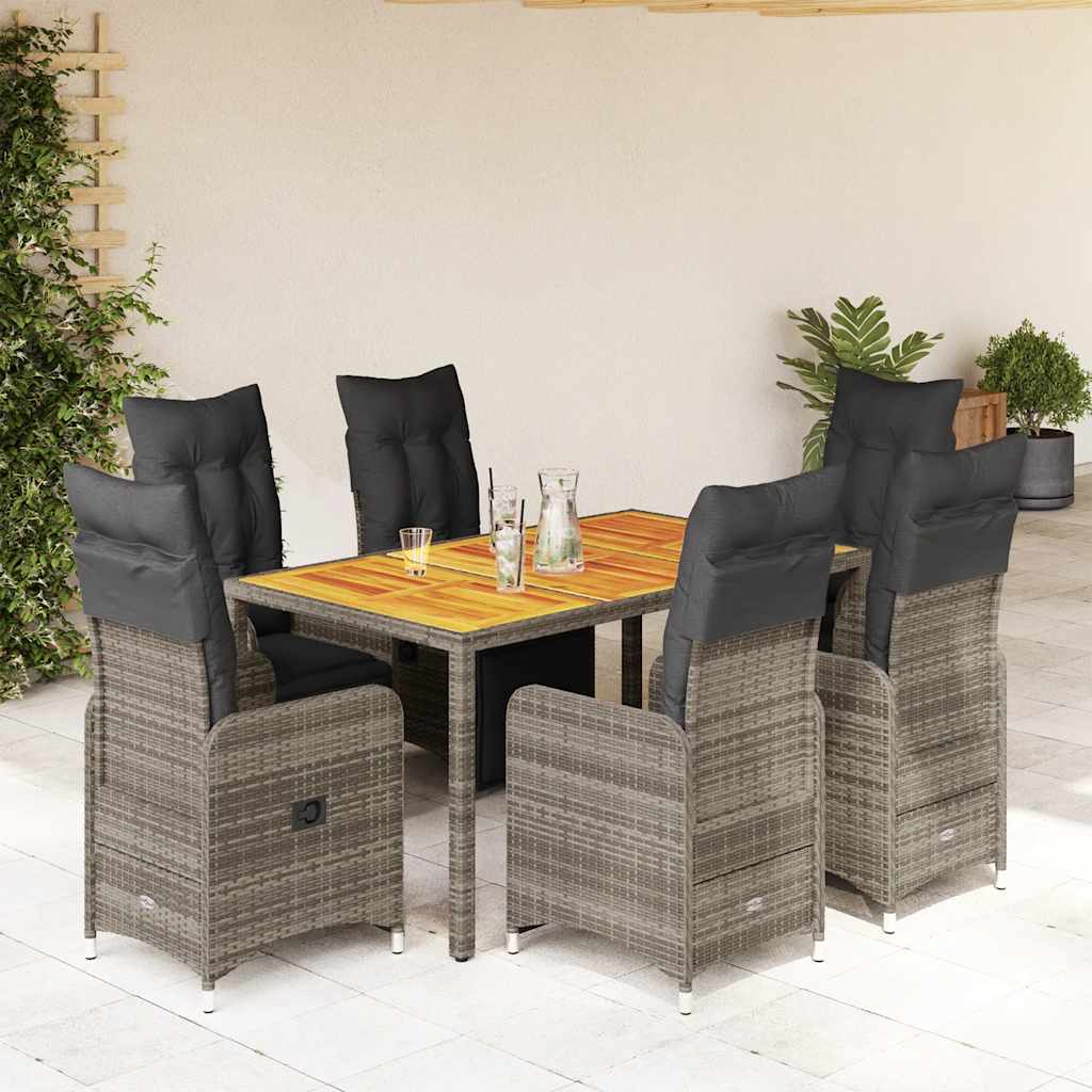 7-delige Bistroset met kussens poly rattan grijs is nu te koop bij PeponiXL, paradijselijk wonen!