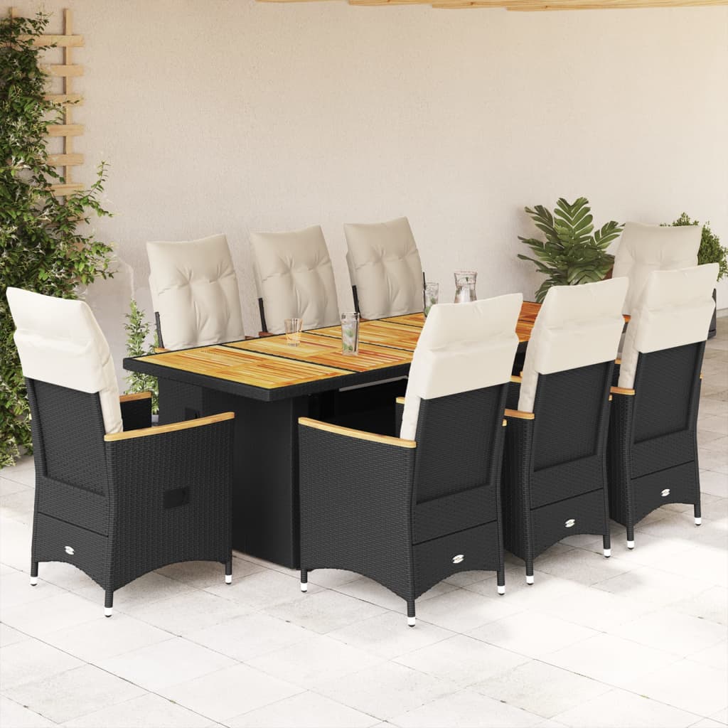 9-delige Tuinset met kussens poly rattan zwart is nu te koop bij PeponiXL, paradijselijk wonen!