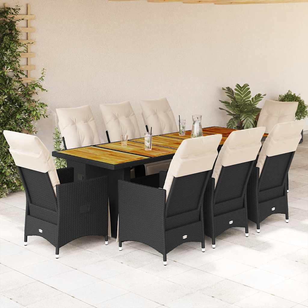 9-delige Bistroset met kussens poly rattan zwart is nu te koop bij PeponiXL, paradijselijk wonen!