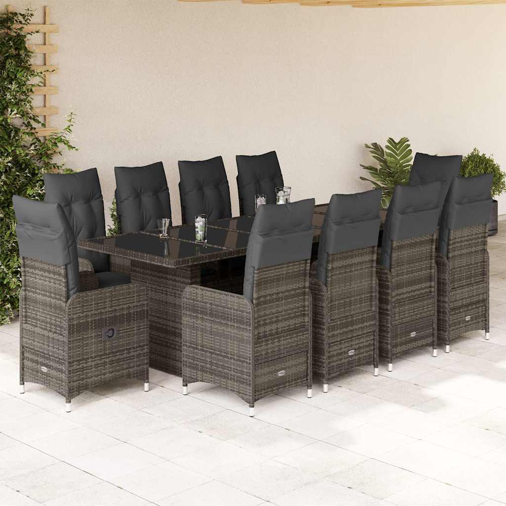 11-delige Bistroset met kussens poly rattan grijs is nu te koop bij PeponiXL, paradijselijk wonen!