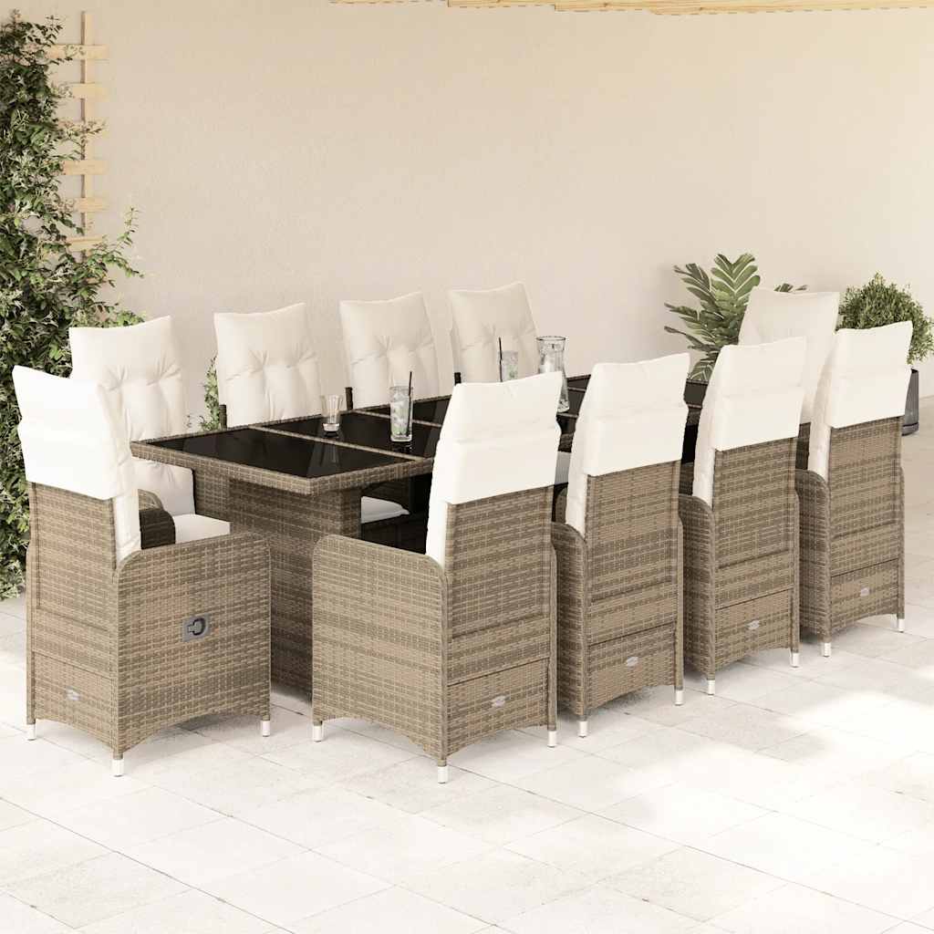 11-delige Bistroset met kussens poly rattan beige is nu te koop bij PeponiXL, paradijselijk wonen!