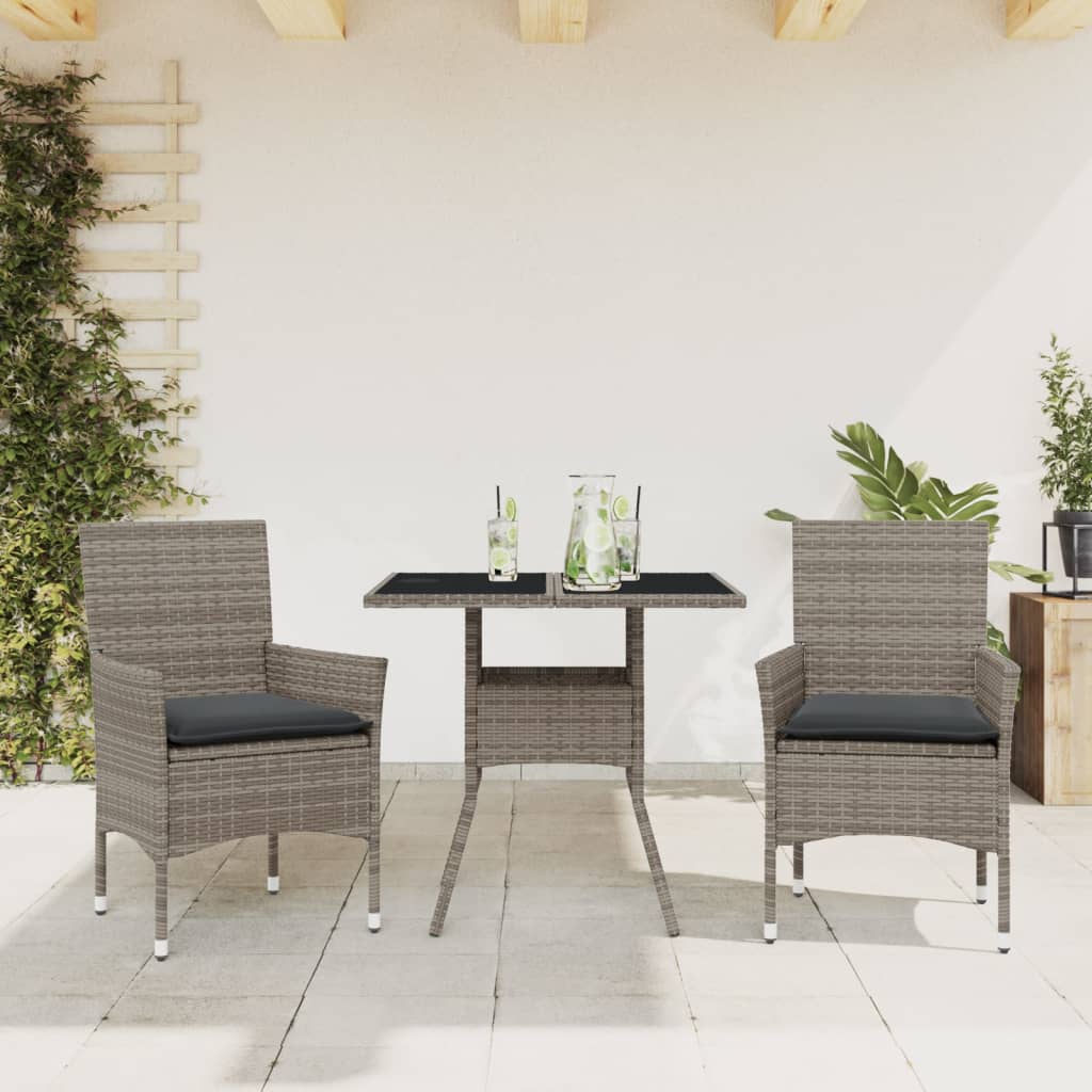 3-delige Tuinset met kussens poly rattan en glas grijs is nu te koop bij PeponiXL, paradijselijk wonen!