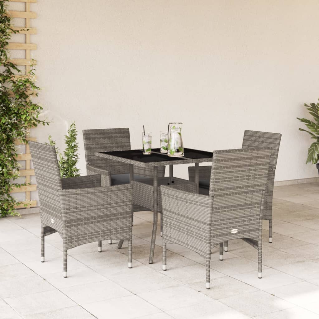 5-delige Tuinset met kussens poly rattan en glas grijs is nu te koop bij PeponiXL, paradijselijk wonen!