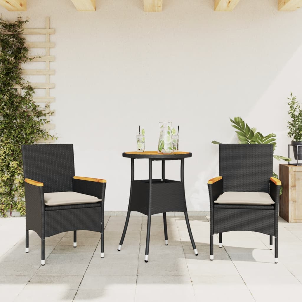 3-delige Tuinset met kussens poly rattan en acaciahout zwart is nu te koop bij PeponiXL, paradijselijk wonen!