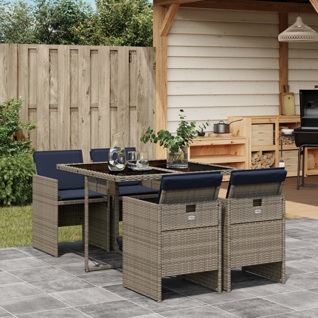 5-delige tuinset met kussens, grijs polyrotan is nu te koop bij PeponiXL, paradijselijk wonen!