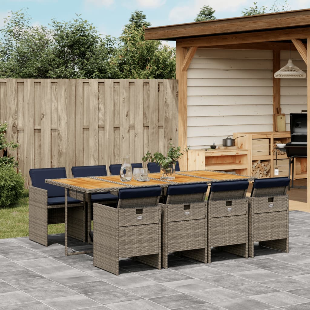 9-delige tuinset met kussens, grijs polyrotan is nu te koop bij PeponiXL, paradijselijk wonen!