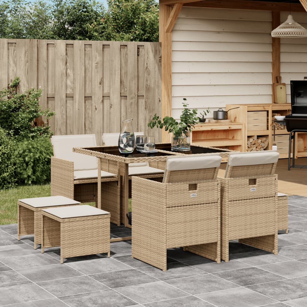 9-delige Tuinset met kussens poly rattan beige is nu te koop bij PeponiXL, paradijselijk wonen!