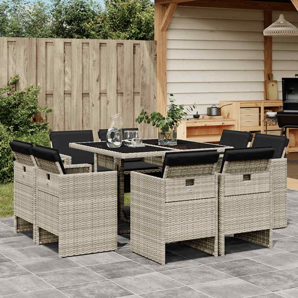 9-delige Tuinset met kussens poly rattan lichtgrijs is nu te koop bij PeponiXL, paradijselijk wonen!