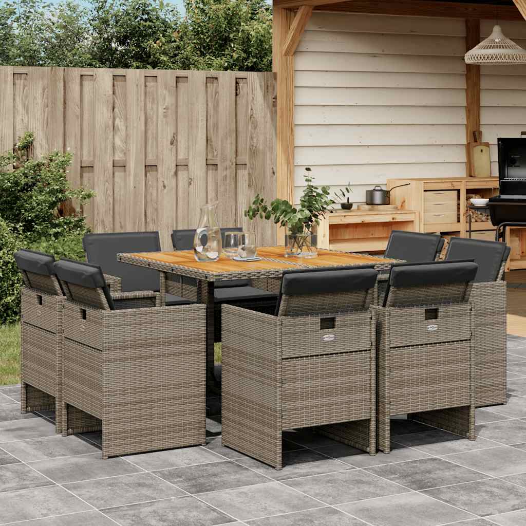 9-delige Tuinset met kussens poly rattan grijs is nu te koop bij PeponiXL, paradijselijk wonen!