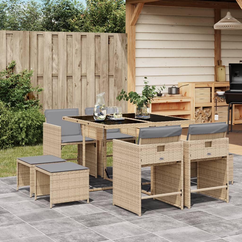 9-delige Tuinset met kussens poly rattan gemengd beige is nu te koop bij PeponiXL, paradijselijk wonen!