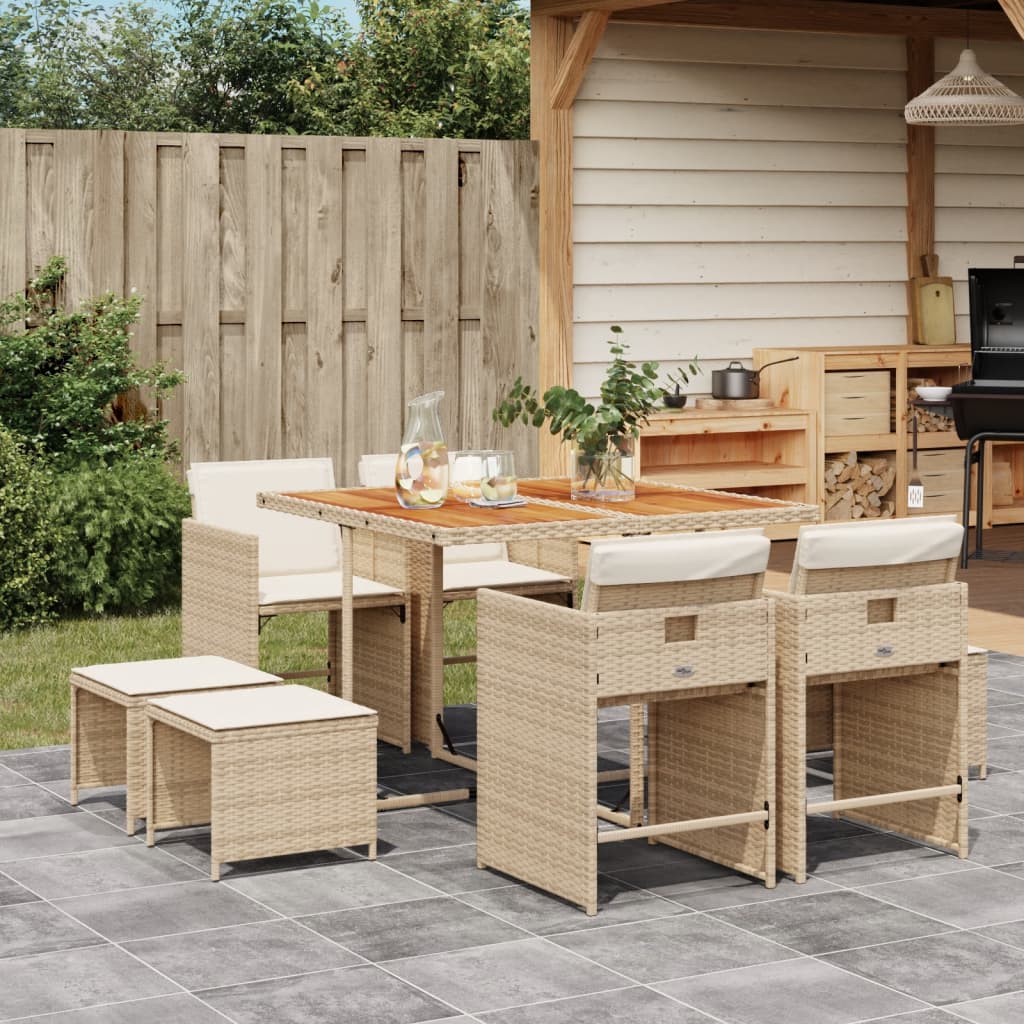 9-delige Tuinset met kussens poly rattan beige is nu te koop bij PeponiXL, paradijselijk wonen!