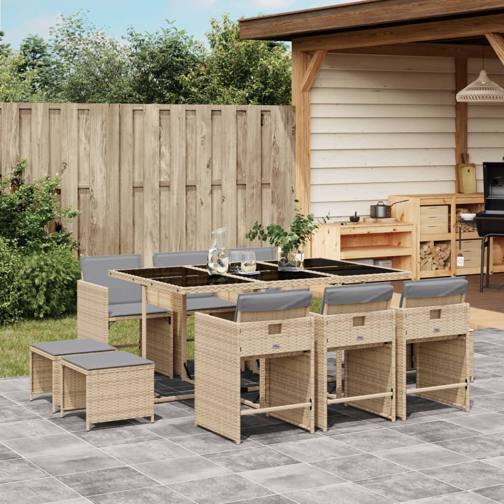 11-delige Tuinset met kussens poly rattan gemengd beige is nu te koop bij PeponiXL, paradijselijk wonen!