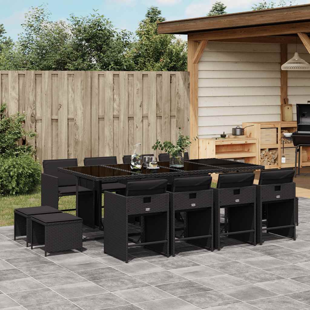 13-delige Tuinset met kussens poly rattan zwart is nu te koop bij PeponiXL, paradijselijk wonen!