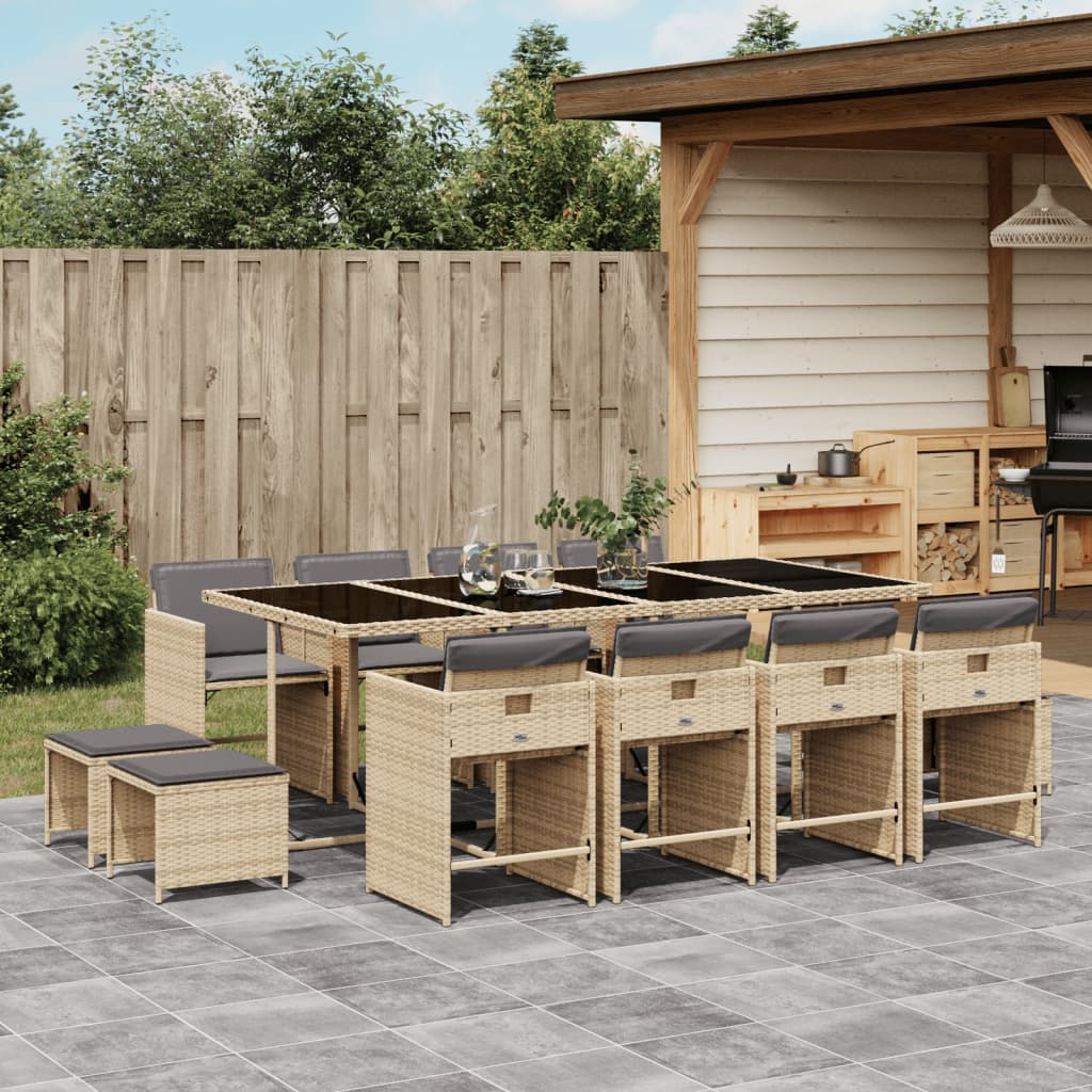 13-delige Tuinset met kussens poly rattan gemengd beige is nu te koop bij PeponiXL, paradijselijk wonen!