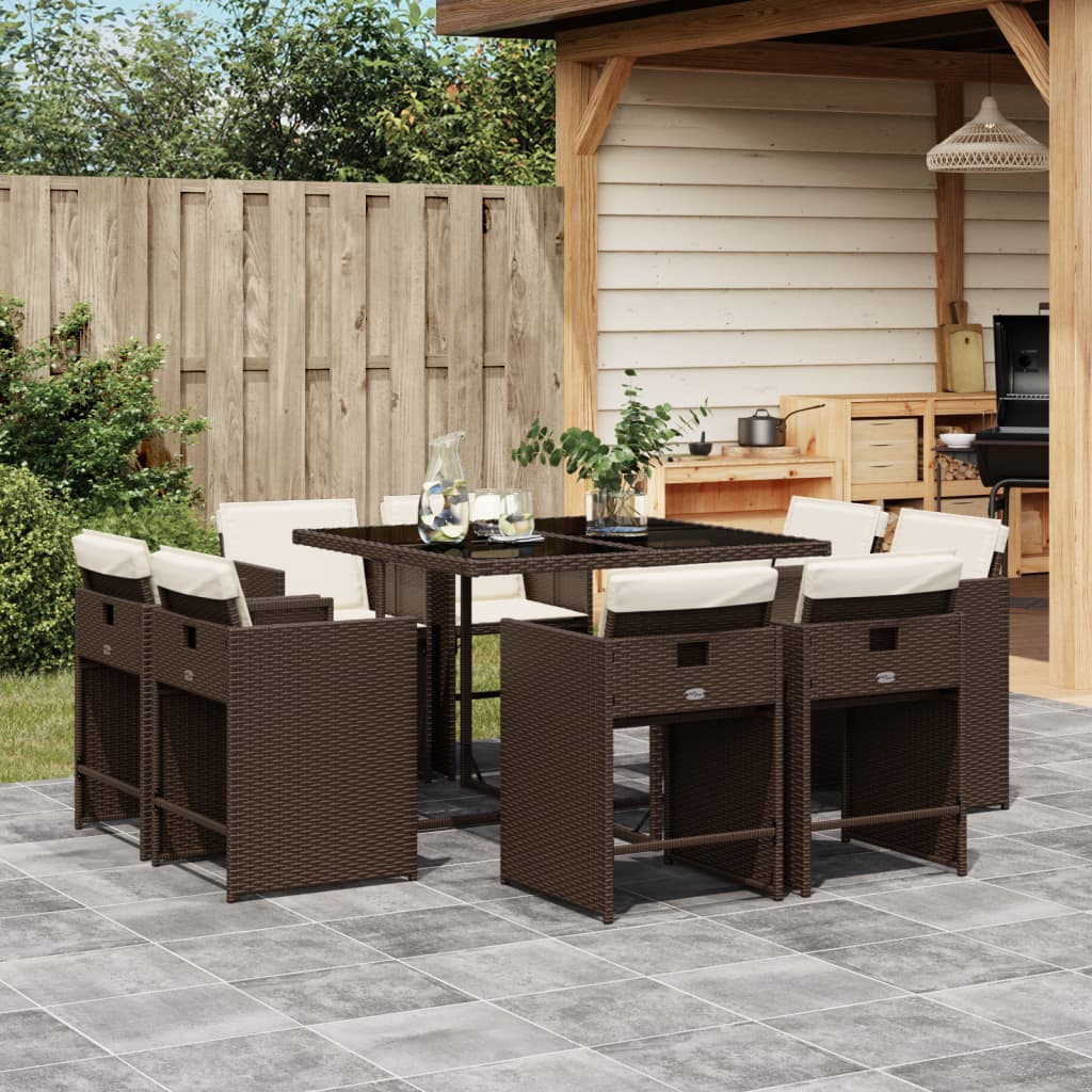 9-delige Tuinset met kussens poly rattan bruin is nu te koop bij PeponiXL, paradijselijk wonen!