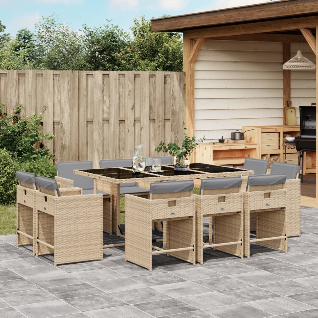 11-delige Tuinset met kussens poly rattan gemengd beige is nu te koop bij PeponiXL, paradijselijk wonen!