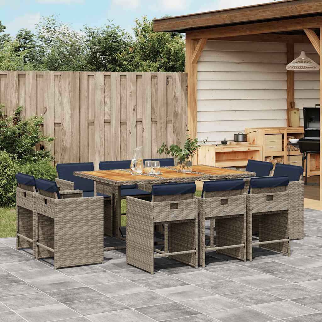 11-delige tuinset met kussens, grijs polyrotan is nu te koop bij PeponiXL, paradijselijk wonen!