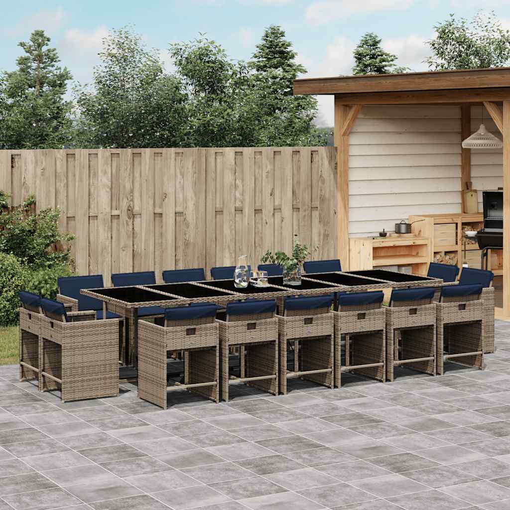17-delige tuinset met kussens, grijs polyrotan is nu te koop bij PeponiXL, paradijselijk wonen!