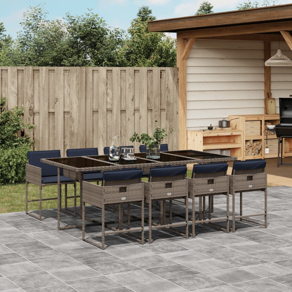 9-delige tuinset met kussens, grijs polyrotan is nu te koop bij PeponiXL, paradijselijk wonen!