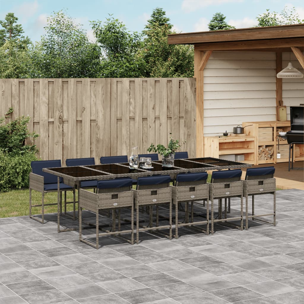11-delige tuinset met kussens, grijs polyrotan is nu te koop bij PeponiXL, paradijselijk wonen!