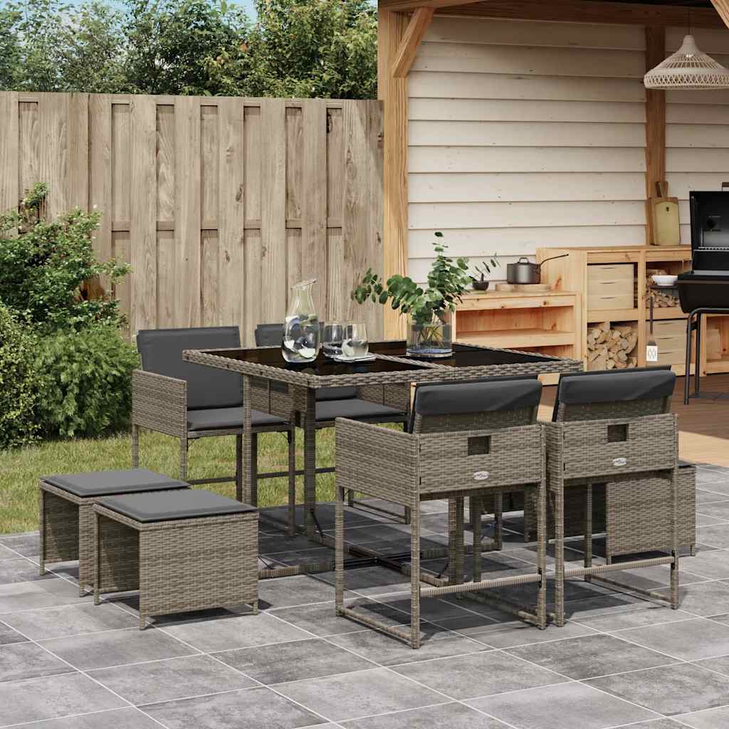 9-delige Tuinset met kussens poly rattan grijs is nu te koop bij PeponiXL, paradijselijk wonen!
